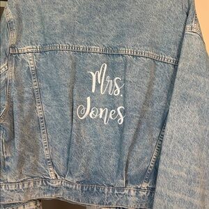 Custom Denim Jacket with White Script